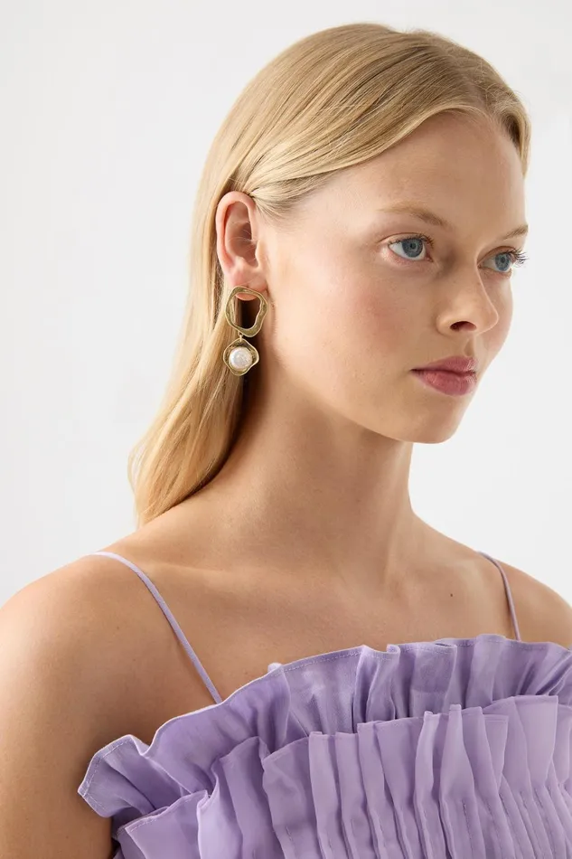 Women Iris Ring Pearl Drop Earring Gold Pearl Aje Jewellery