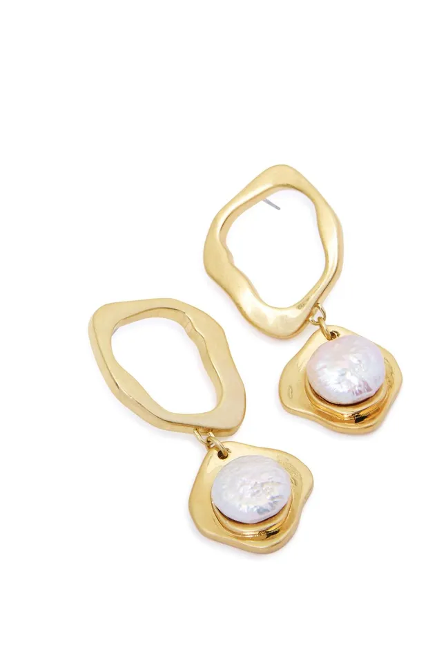 Women Iris Ring Pearl Drop Earring Gold Pearl Aje Jewellery