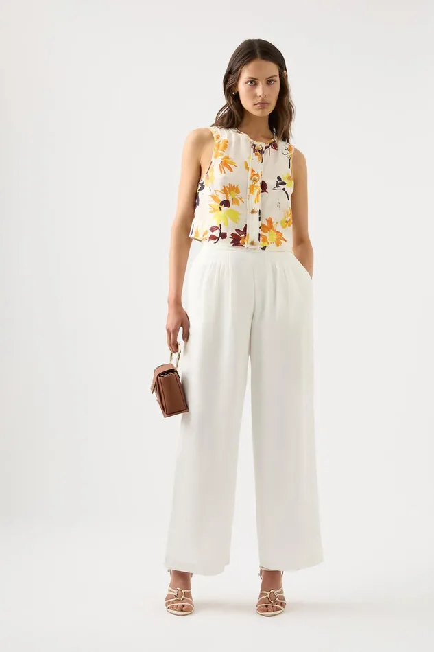 Women Jeanne Pintuck Wide Leg Pant Ivory Aje Pants