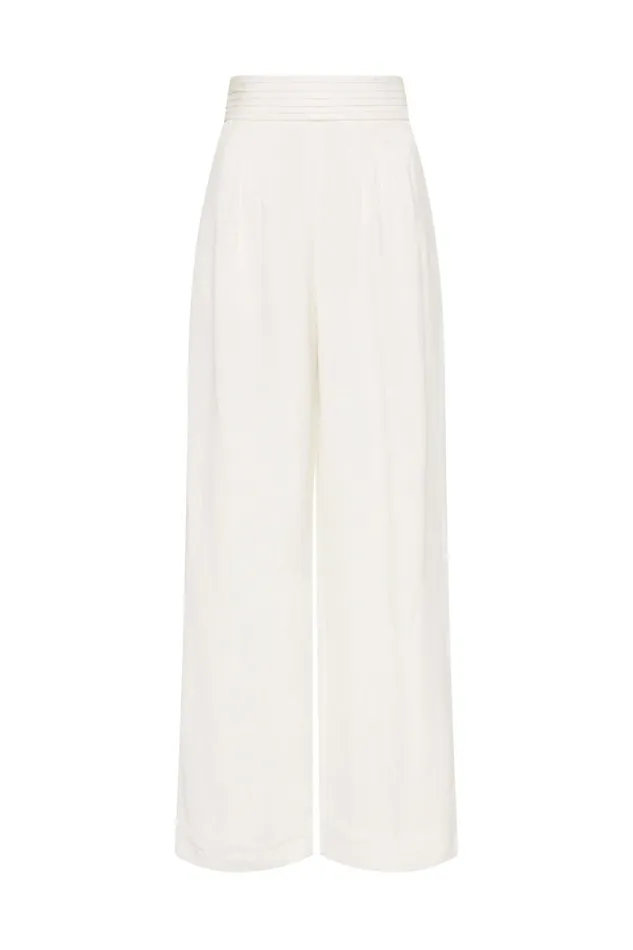 Women Jeanne Pintuck Wide Leg Pant Ivory Aje Pants