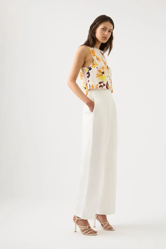 Women Jeanne Pintuck Wide Leg Pant Ivory Aje Pants