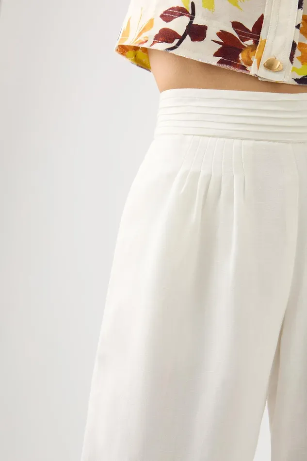 Women Jeanne Pintuck Wide Leg Pant Ivory Aje Pants