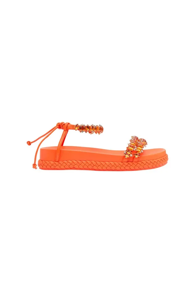Women Jewel Platform Sandal Orange Aje Shoes