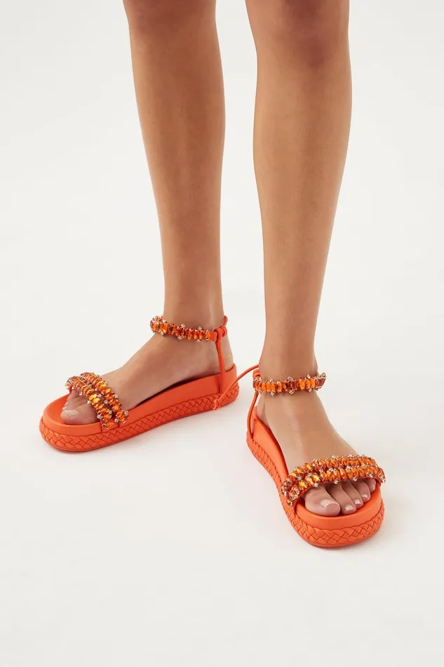 Women Jewel Platform Sandal Orange Aje Shoes