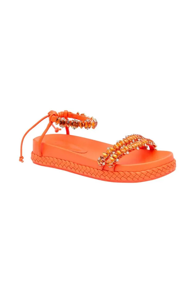 Women Jewel Platform Sandal Orange Aje Shoes