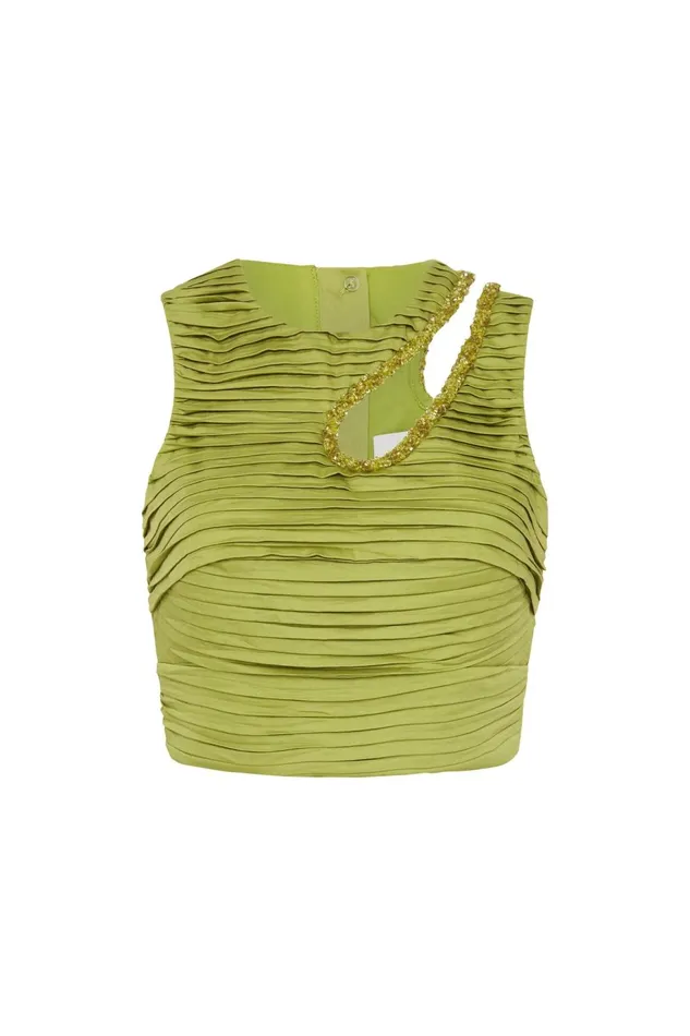 Women Jolie Abstract Cut Out Top Verdant Green Aje Tops