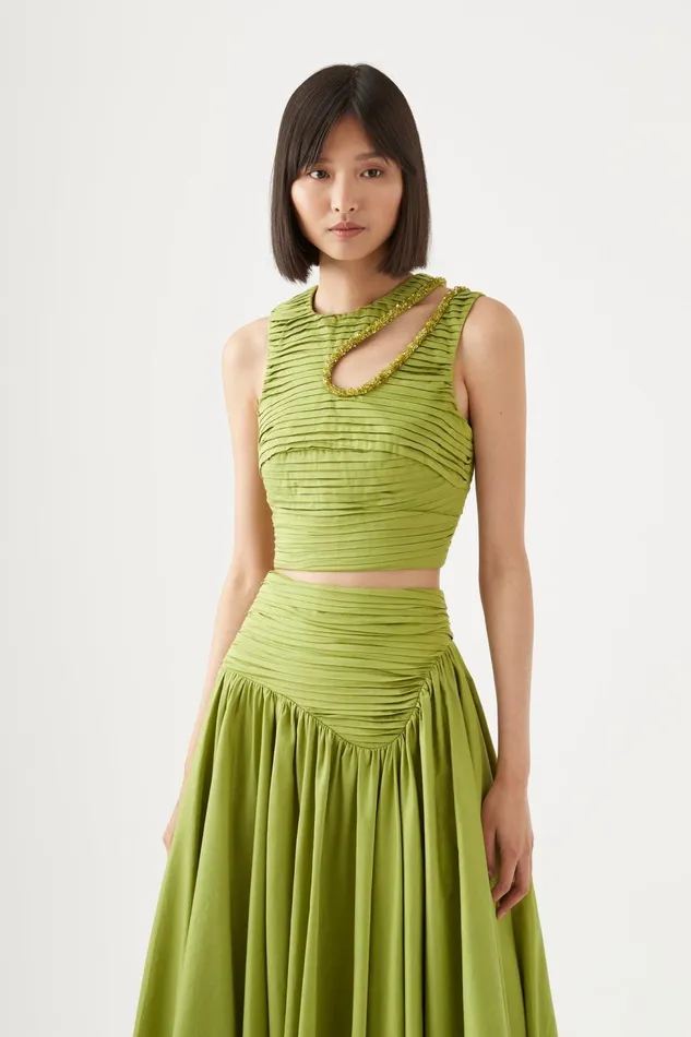 Women Jolie Abstract Cut Out Top Verdant Green Aje Tops