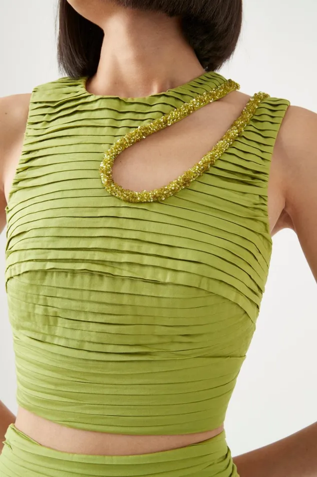 Women Jolie Abstract Cut Out Top Verdant Green Aje Tops