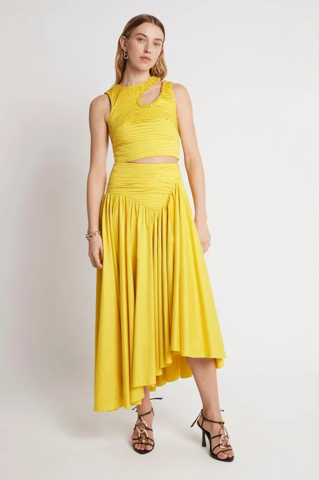 Women Jolie Asymmetric Midi Skirt Sun Shower Yellow Aje Skirts