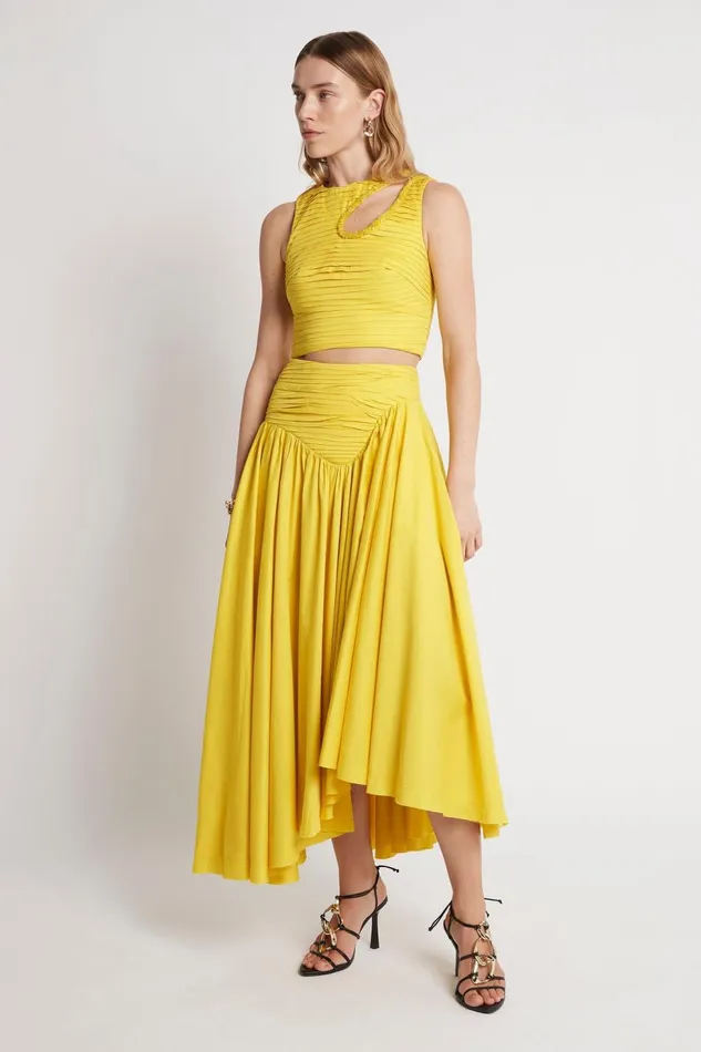Women Jolie Asymmetric Midi Skirt Sun Shower Yellow Aje Skirts