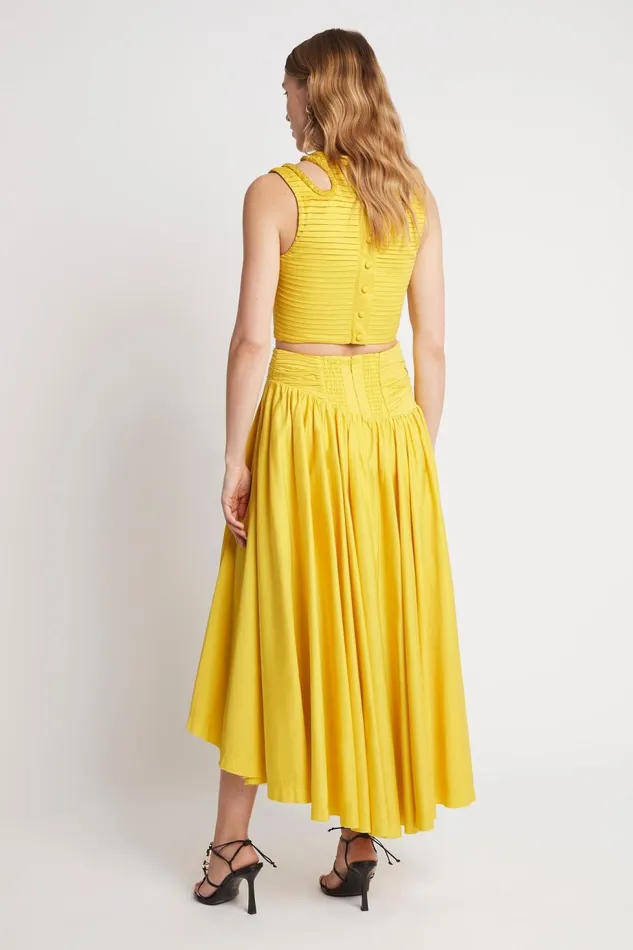 Women Jolie Asymmetric Midi Skirt Sun Shower Yellow Aje Skirts