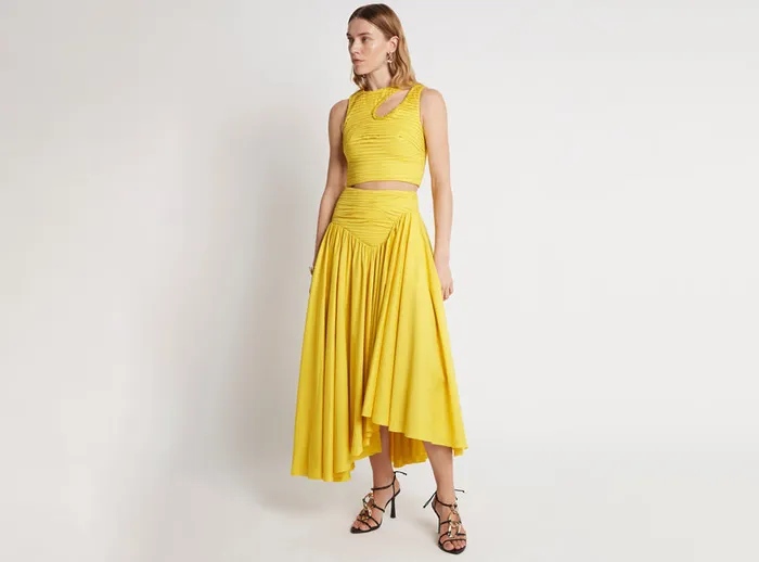 Women Jolie Asymmetric Midi Skirt Sun Shower Yellow Aje Skirts