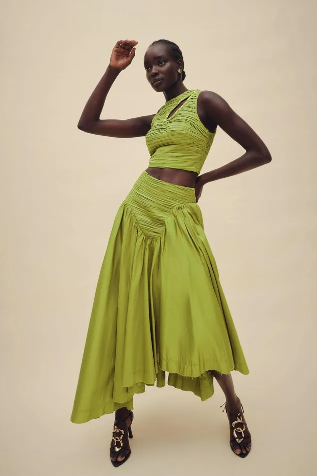 Women Jolie Asymmetric Midi Skirt Verdant Green Aje Skirts