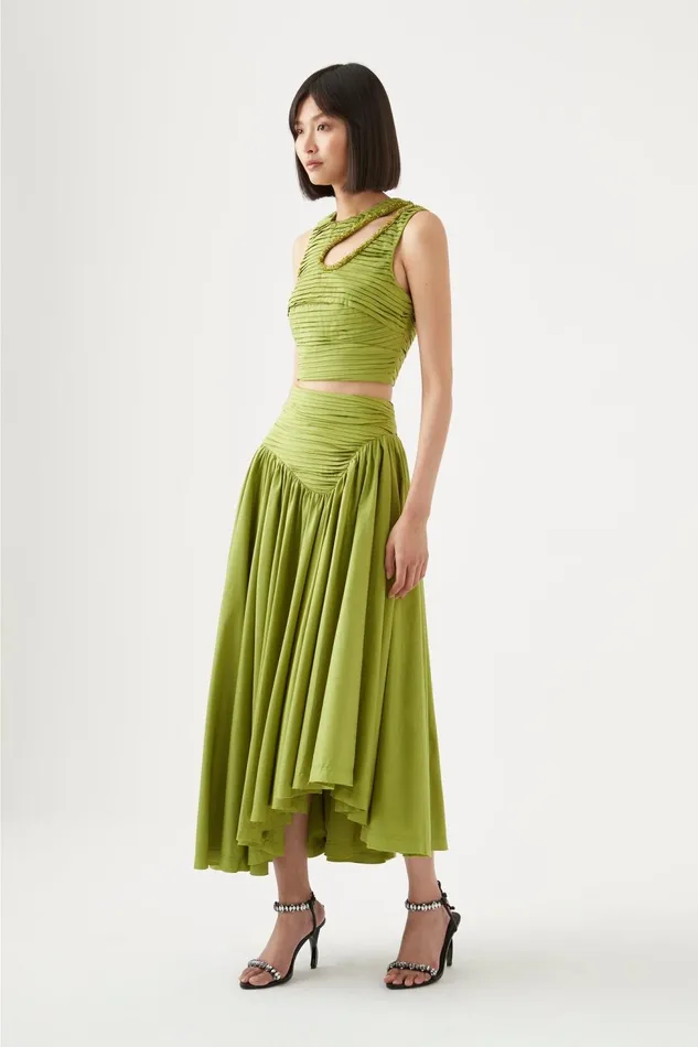 Women Jolie Asymmetric Midi Skirt Verdant Green Aje Skirts