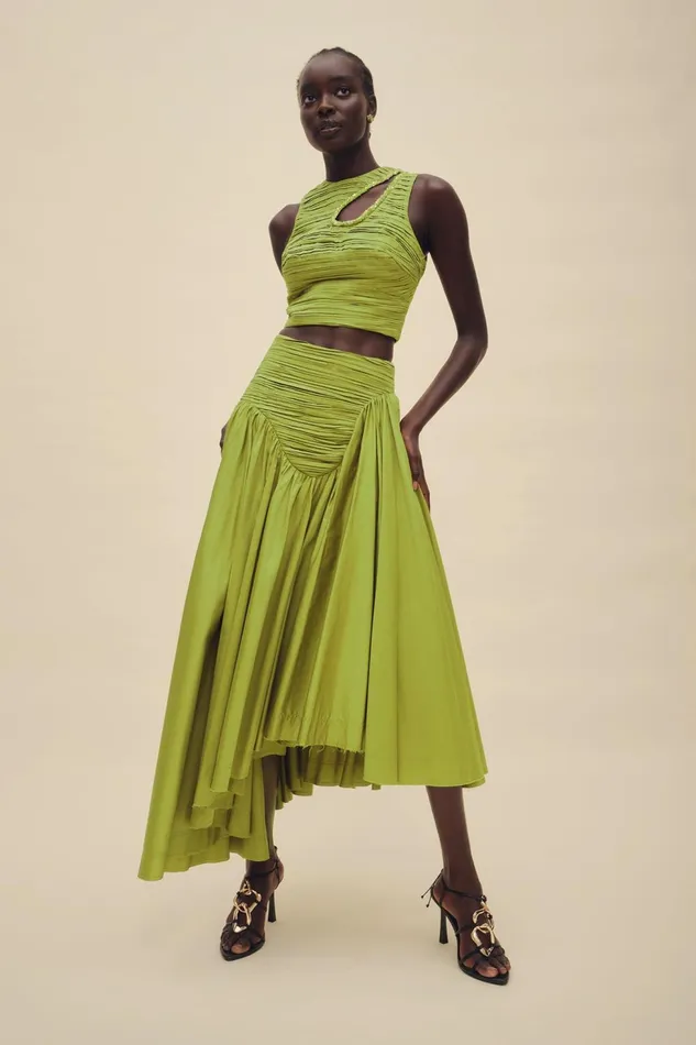 Women Jolie Asymmetric Midi Skirt Verdant Green Aje Skirts