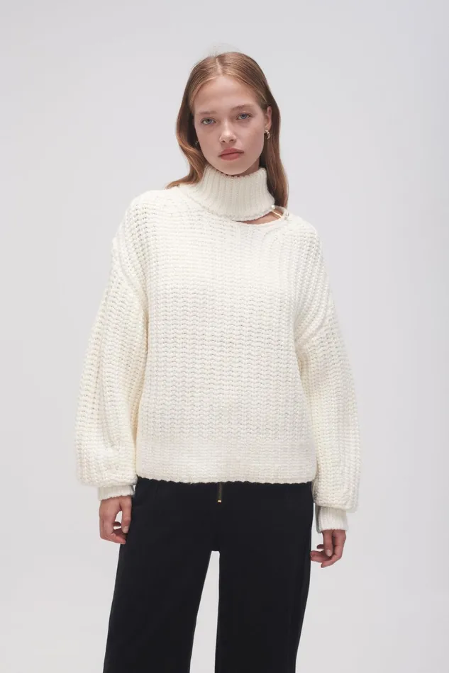 Women Journey Chunky Jumper Ivory Aje Knitwear and Jumpers