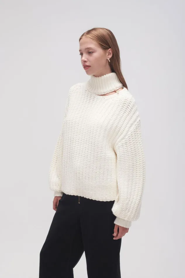 Women Journey Chunky Jumper Ivory Aje Knitwear and Jumpers