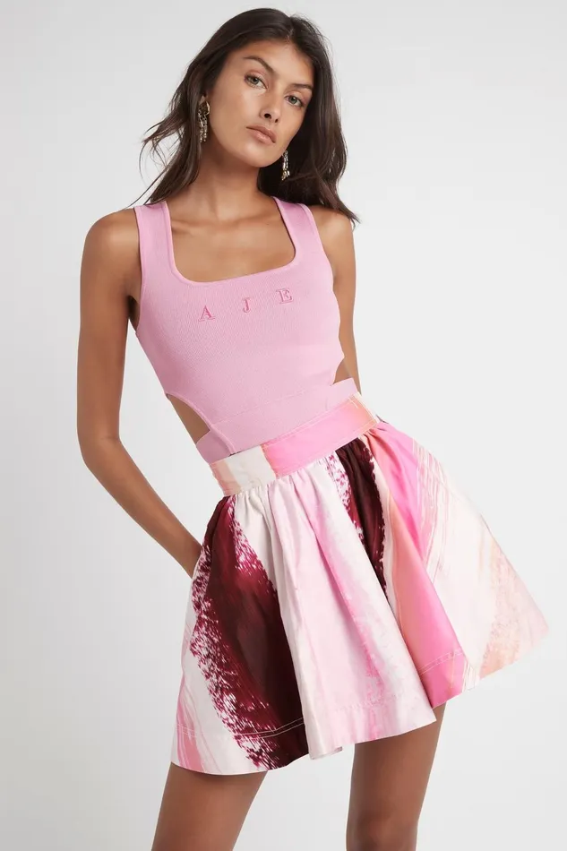 Women Kasbah Sunset Stripe Mini Flippy Tiered Skirt Sunset Stripe Aje Skirts
