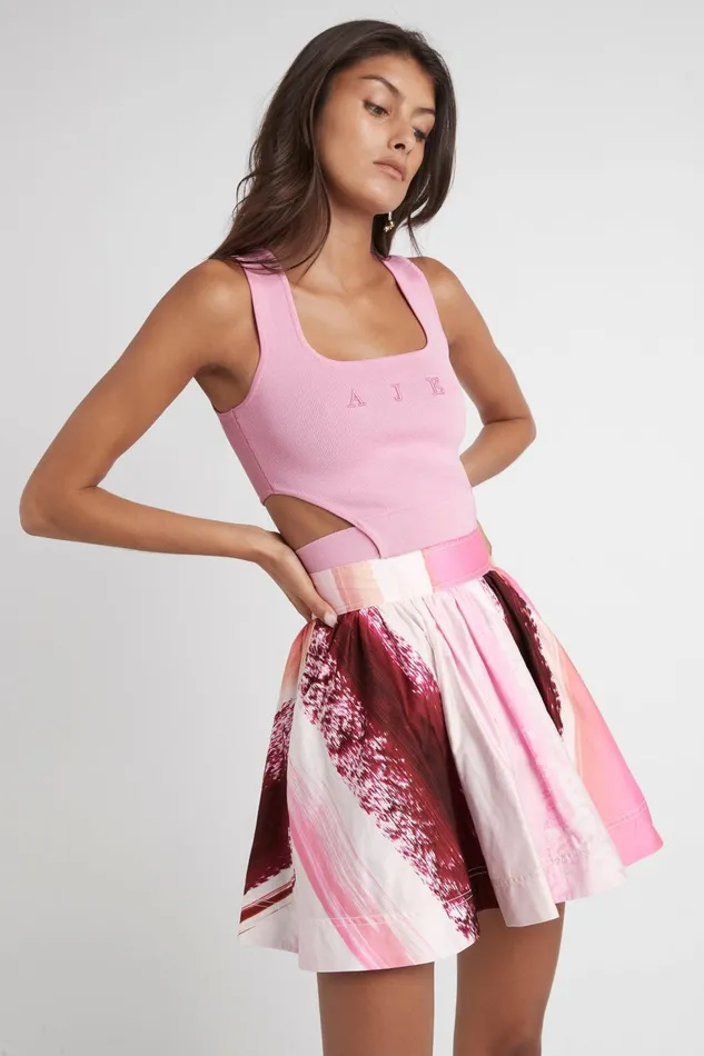 Women Kasbah Sunset Stripe Mini Flippy Tiered Skirt Sunset Stripe Aje Skirts