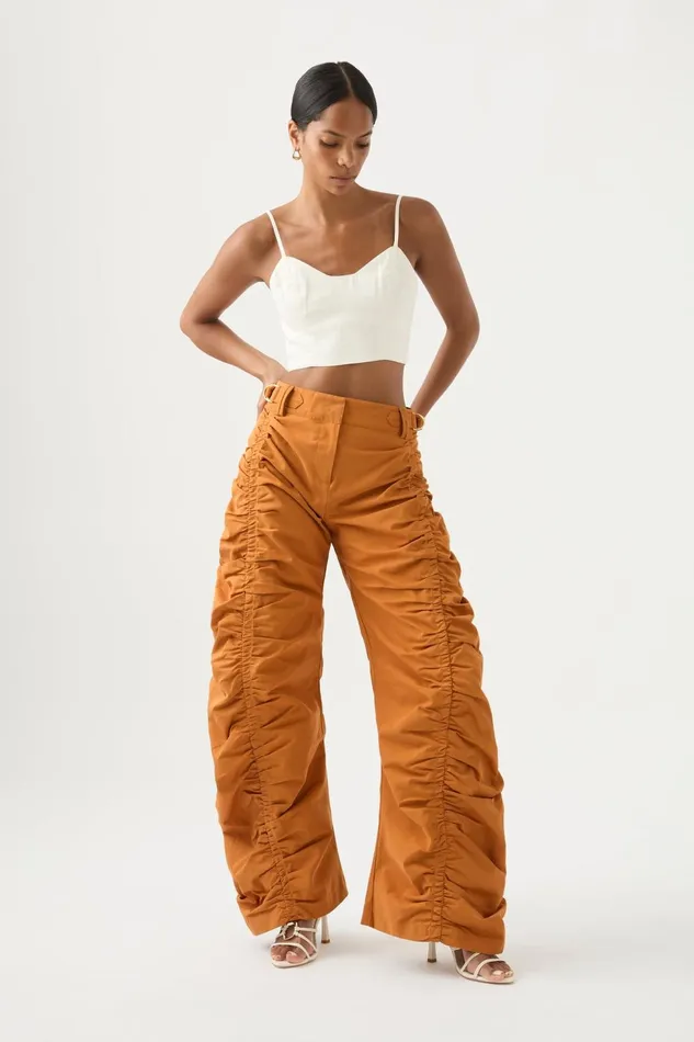 Women Kiara Ruched Drawstring Pant Chestnut Brown Aje Pants