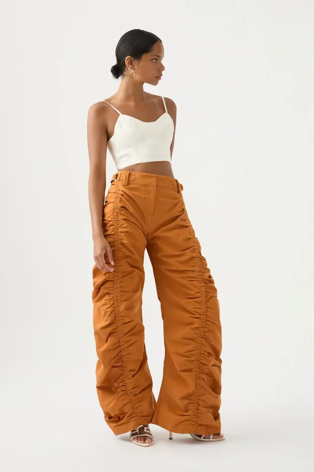 Women Kiara Ruched Drawstring Pant Chestnut Brown Aje Pants