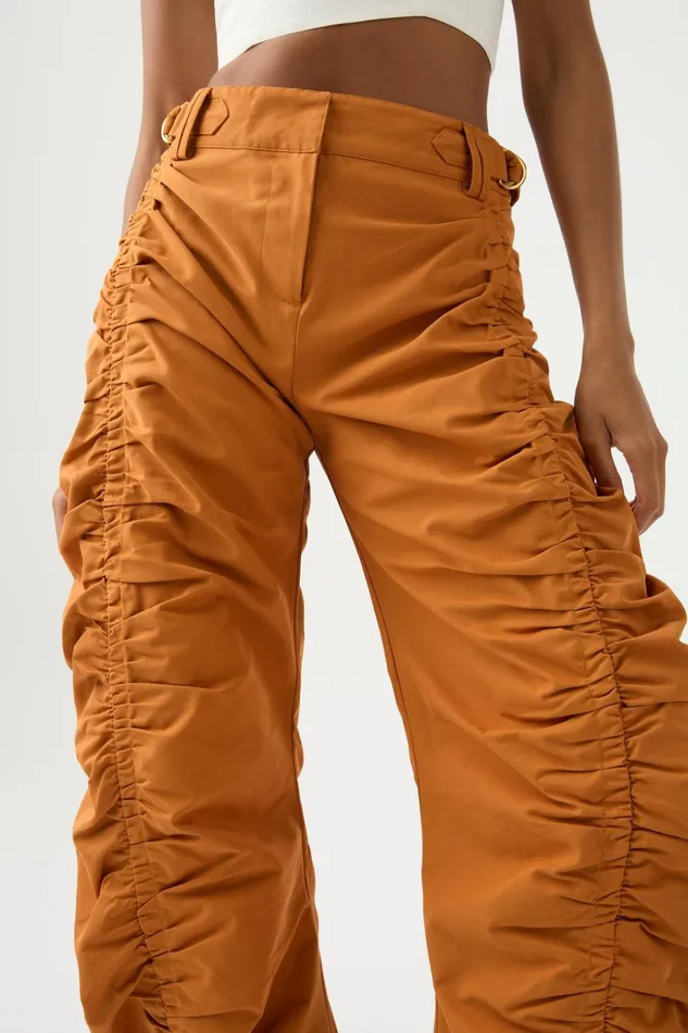 Women Kiara Ruched Drawstring Pant Chestnut Brown Aje Pants