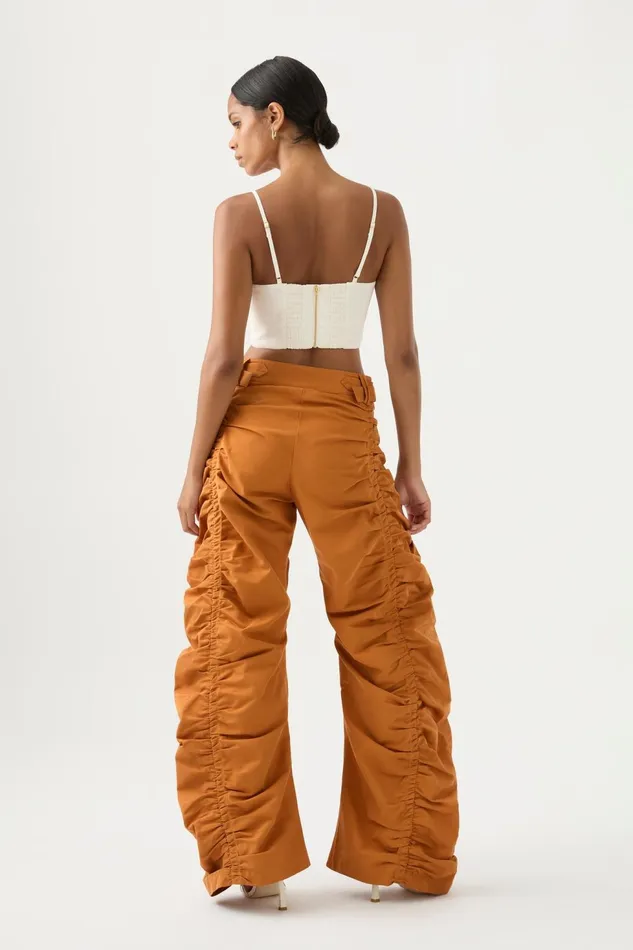 Women Kiara Ruched Drawstring Pant Chestnut Brown Aje Pants