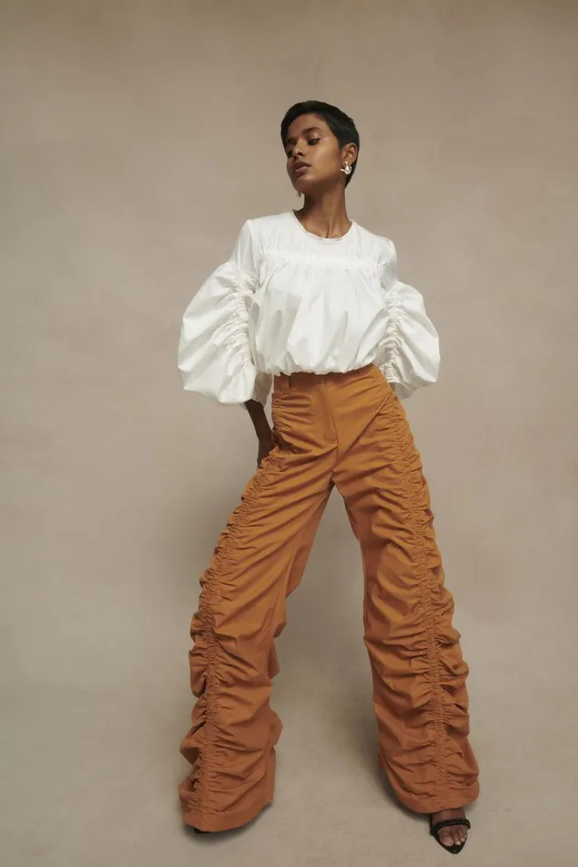 Women Kiara Ruched Drawstring Pant Chestnut Brown Aje Pants