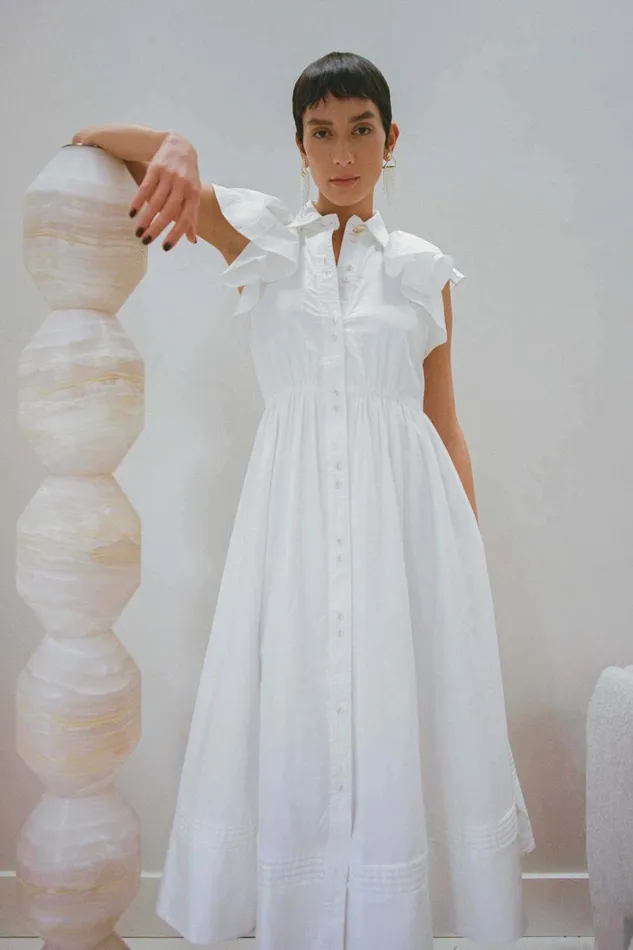 Women Kindred Frill Midi Dress Ivory Aje Dresses