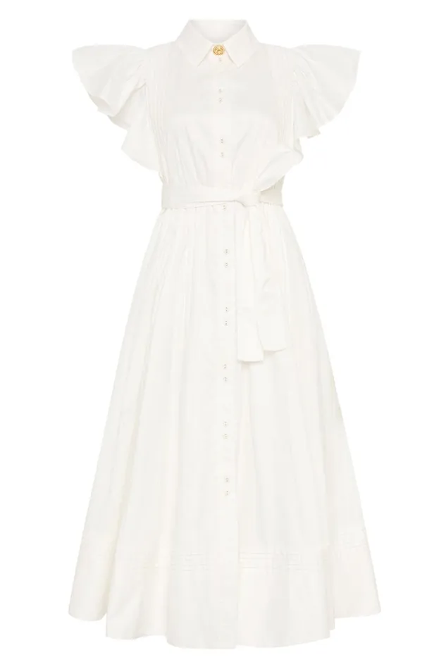 Women Kindred Frill Midi Dress Ivory Aje Dresses