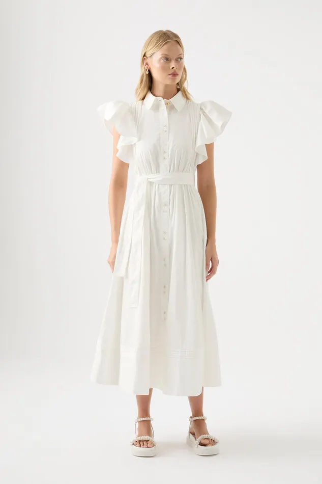 Women Kindred Frill Midi Dress Ivory Aje Dresses