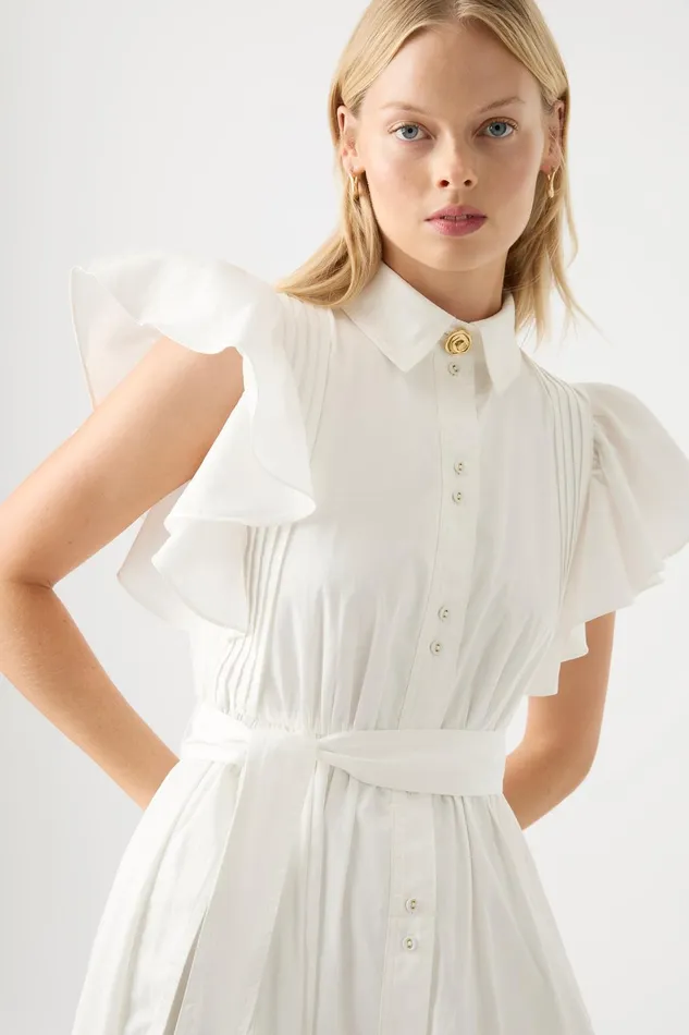 Women Kindred Frill Midi Dress Ivory Aje Dresses
