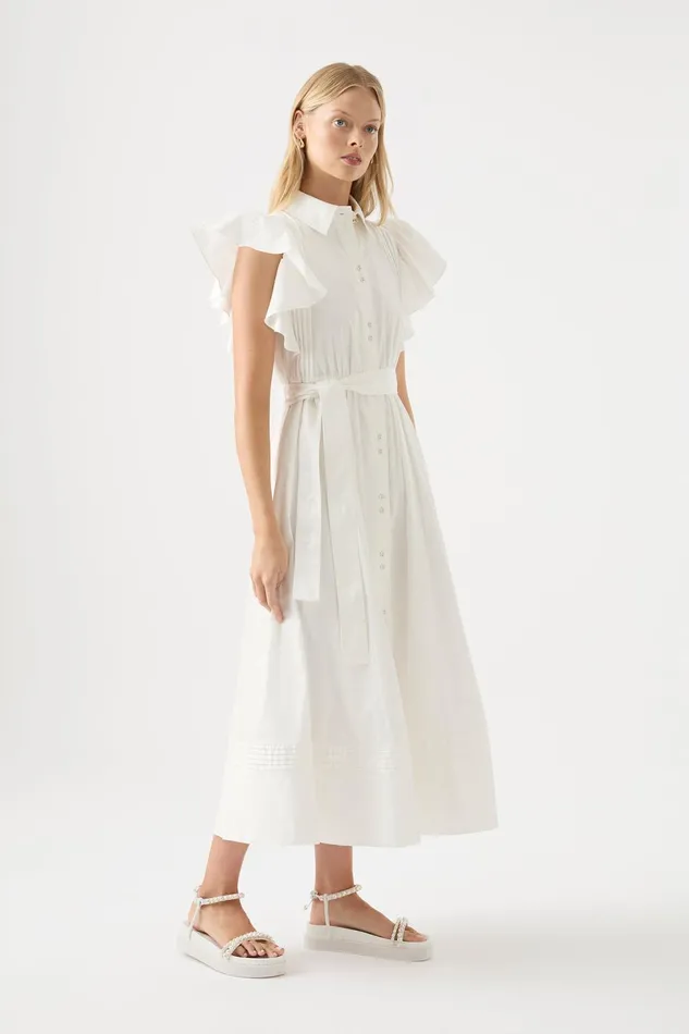 Women Kindred Frill Midi Dress Ivory Aje Dresses