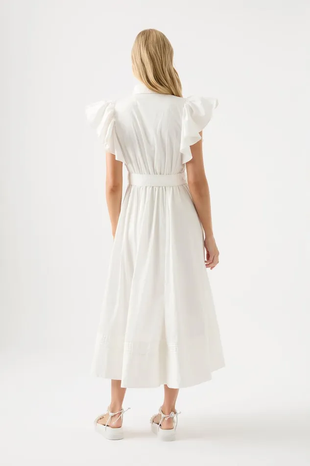 Women Kindred Frill Midi Dress Ivory Aje Dresses