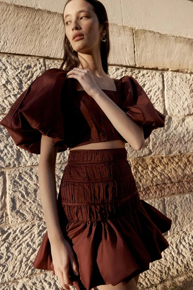 Women La Vie Bubble Mini Skirt Chestnut Red Aje Skirts