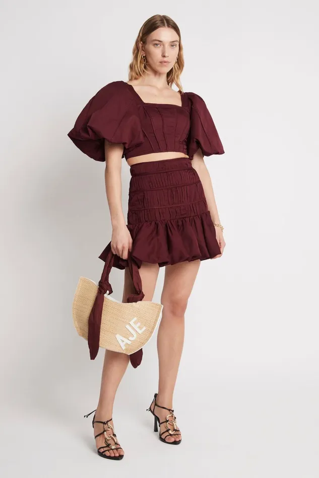 Women La Vie Bubble Mini Skirt Chestnut Red Aje Skirts
