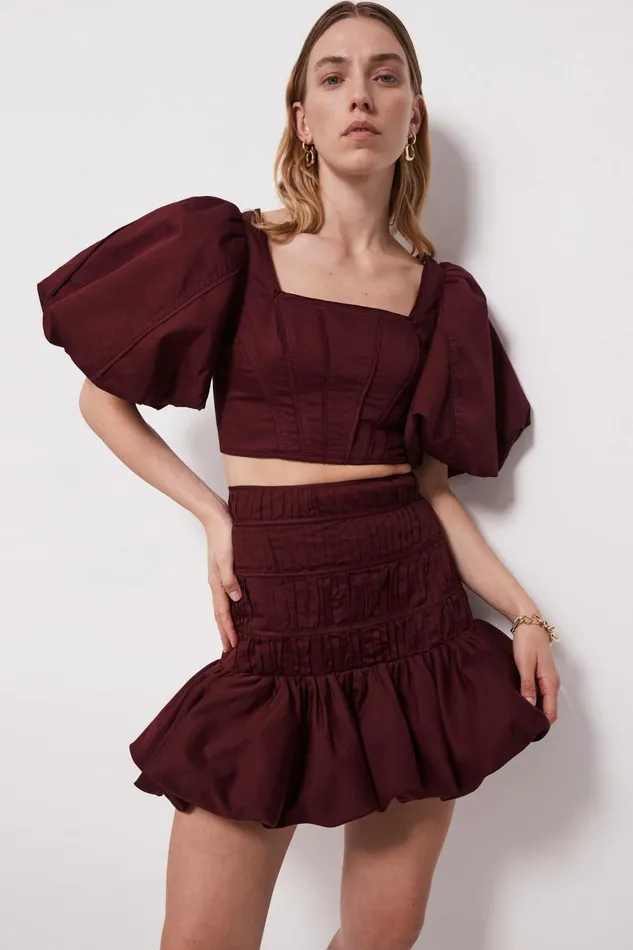 Women La Vie Bubble Mini Skirt Chestnut Red Aje Skirts
