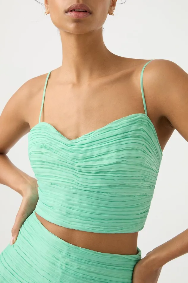 Women Laurier Wave Cropped Top Marine Green Aje Tops