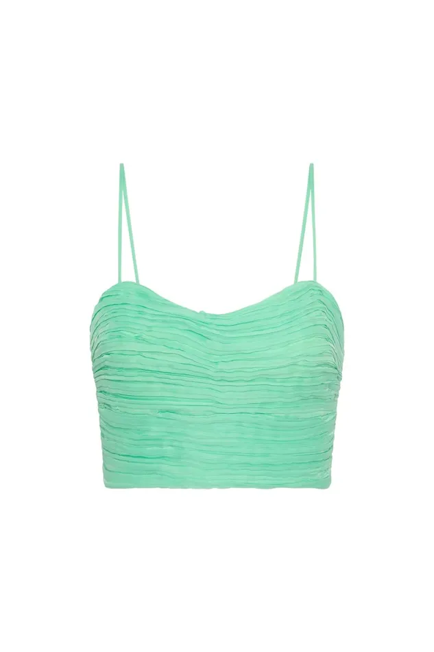 Women Laurier Wave Cropped Top Marine Green Aje Tops