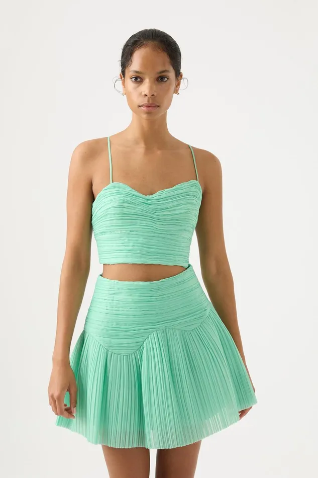Women Laurier Wave Cropped Top Marine Green Aje Tops