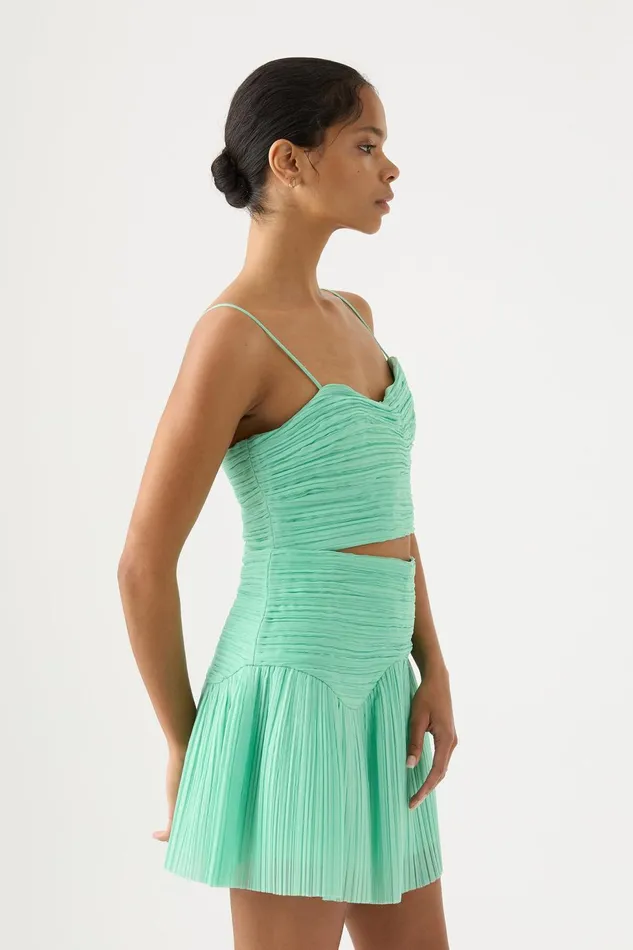 Women Laurier Wave Cropped Top Marine Green Aje Tops
