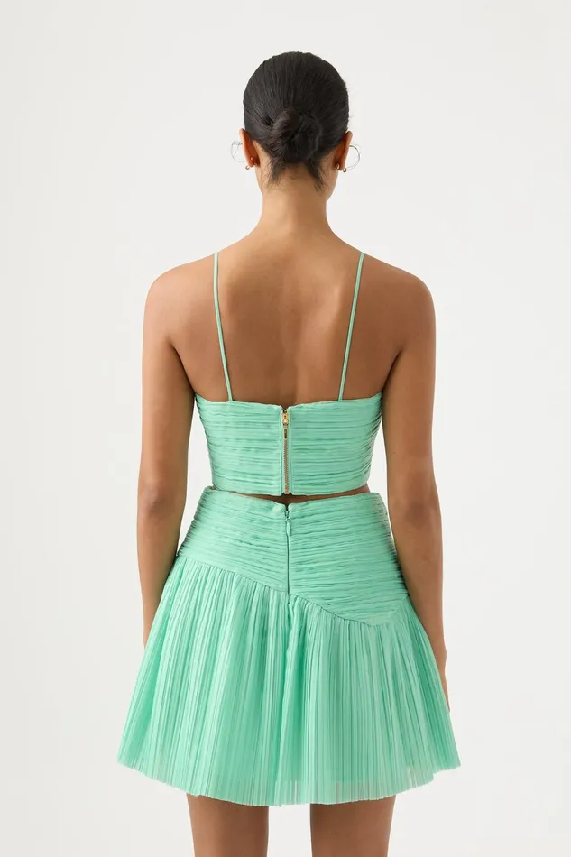 Women Laurier Wave Cropped Top Marine Green Aje Tops