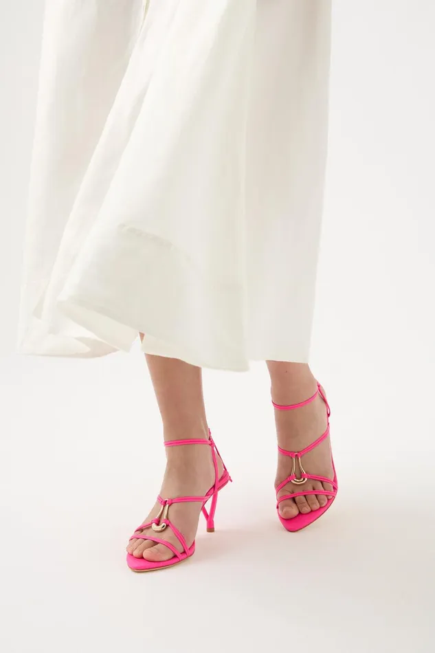 Women Leda Sculptural Mid Heel Flamingo Pink Aje Shoes