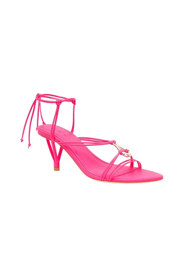 Women Leda Sculptural Mid Heel Flamingo Pink Aje Shoes