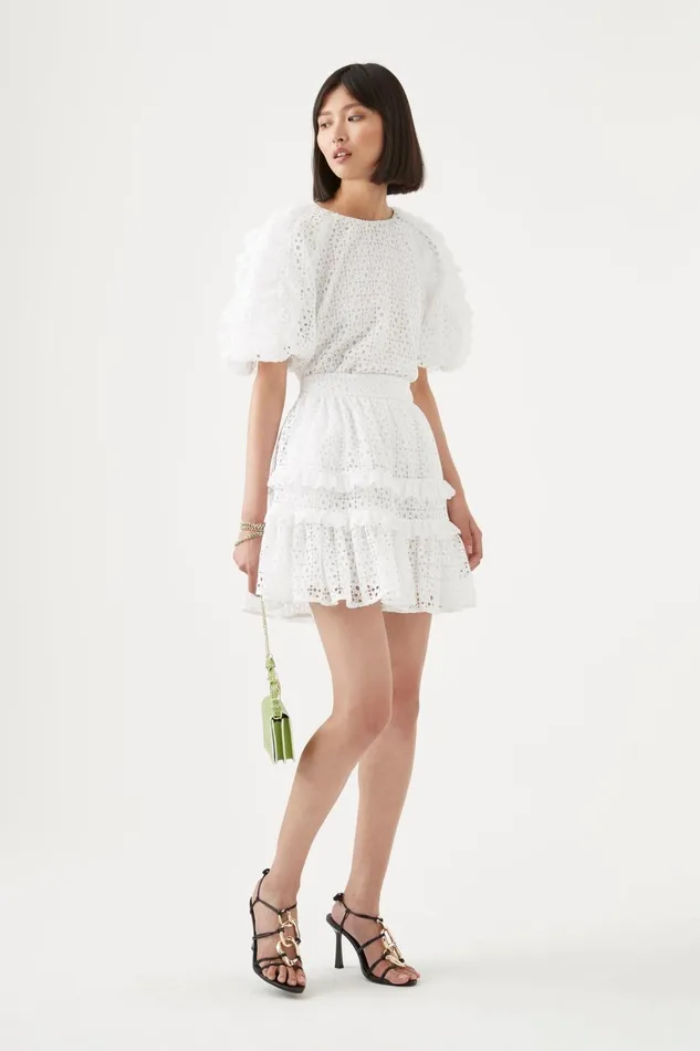Women Lita Broderie Mini Skirt Ivory Aje Skirts