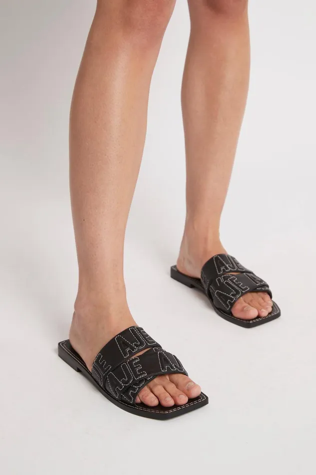 Women Lodge Deboss Logo Sandal Black Aje Shoes
