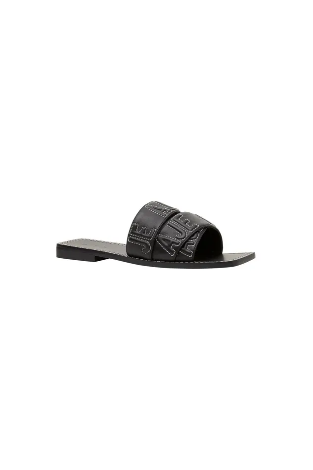Women Lodge Deboss Logo Sandal Black Aje Shoes