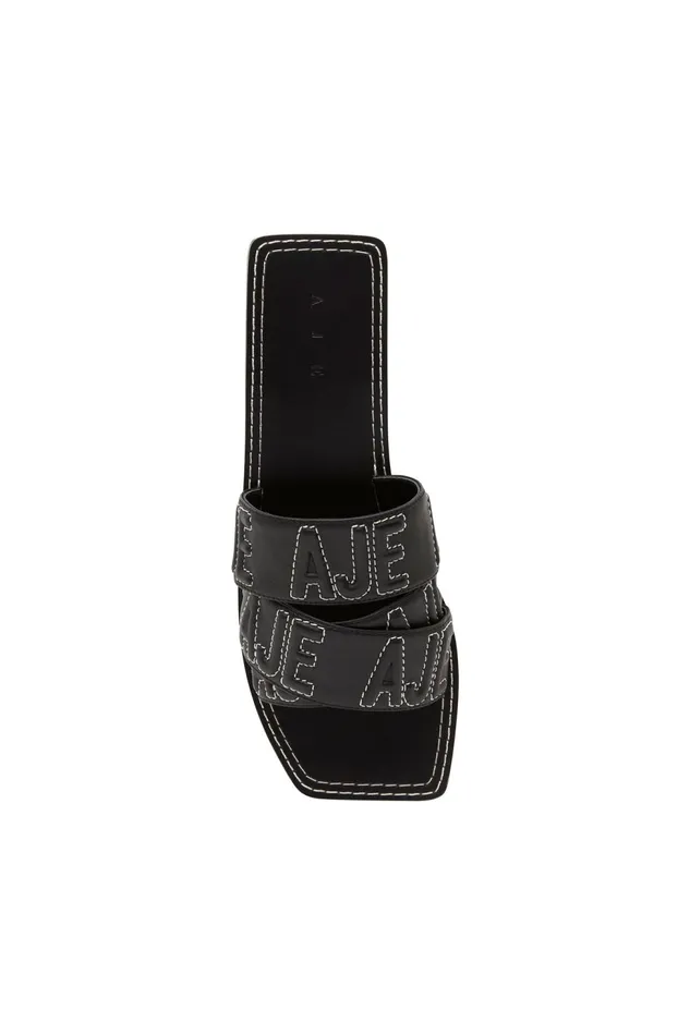 Women Lodge Deboss Logo Sandal Black Aje Shoes