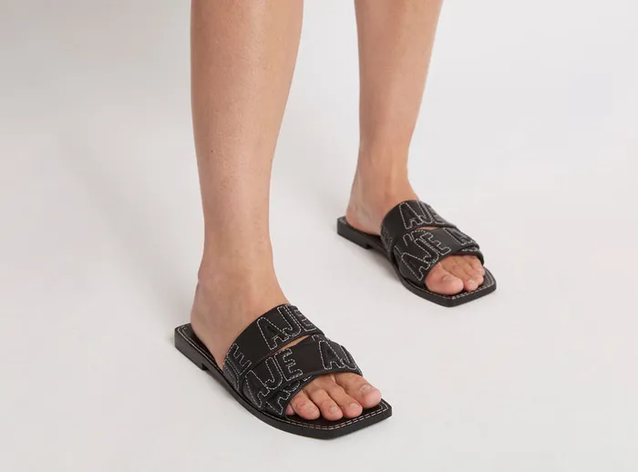 Women Lodge Deboss Logo Sandal Black Aje Shoes