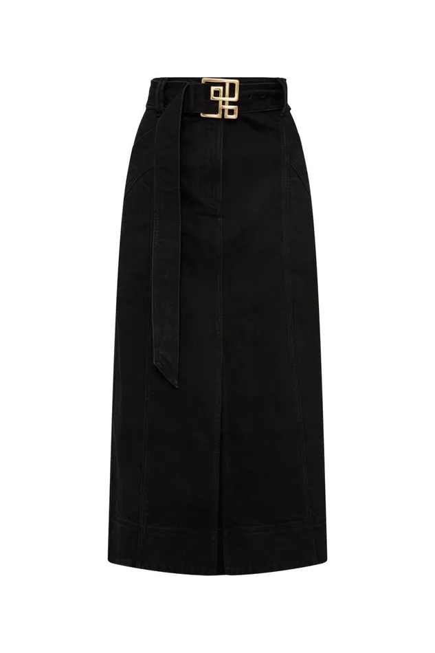 Women Lola Denim Midi Skirt Black Aje Denim